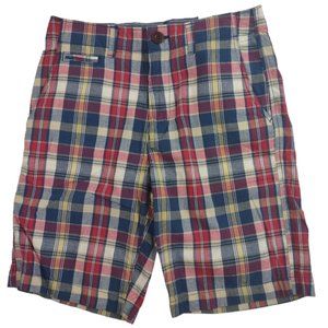 American Eagle Classic Chino/Bermuda Shorts Patriotic Red Wht Blue Plaid 10" Ins